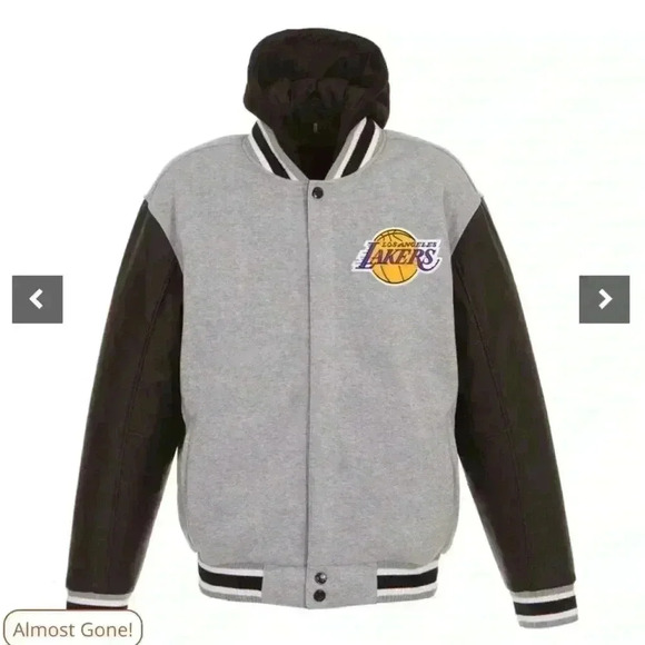 🆕 Men’s LA Lakers Embroidered Logo Reversible Hooded Fleece Full-Snap Jacket - Picture 2 of 6